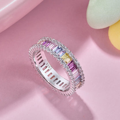 [Vivid Aurora]Dainty Kaleidoscopic Emerald Cut Daily Ring